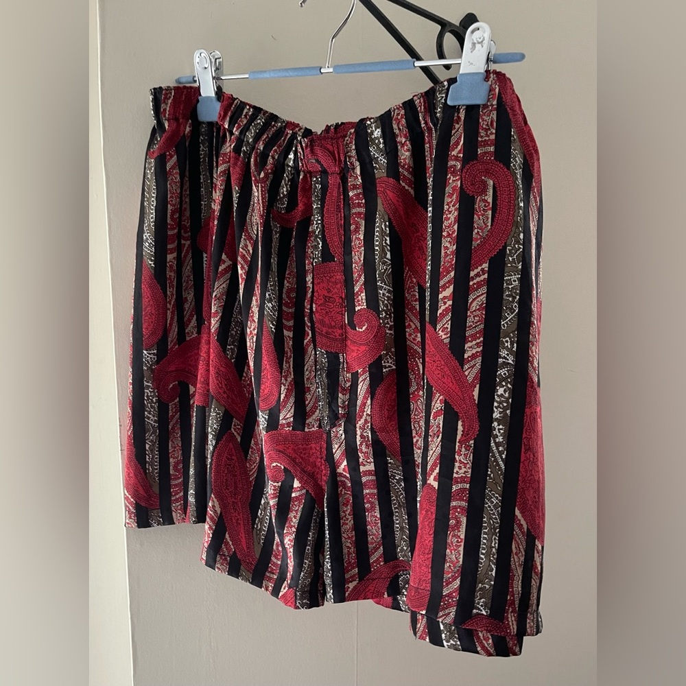 Silk Boxer Sleep Shorts Red and Black Paisley Patterned